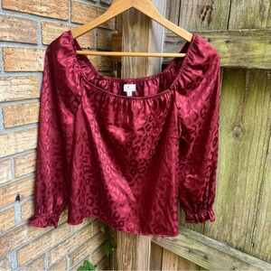 True Craft Burgundy Leopard Print Blouse